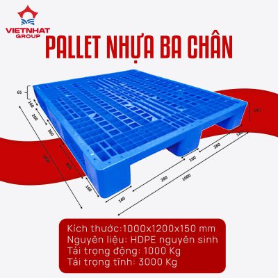 Pallet nhựa kê hàng ba chân 1000x1200x150mm 