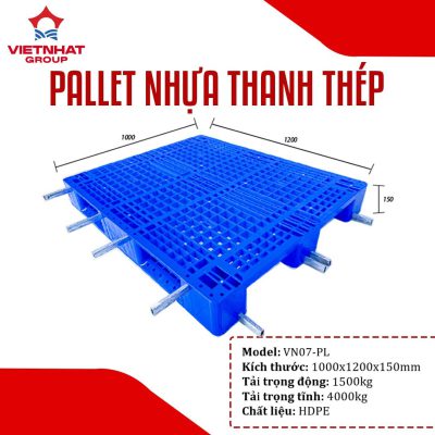 Pallet nhựa kê hàng ba chân thanh thép 1000x1200x150mm